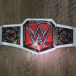 WWE Championship Belt with Red, White, and Gold Accents